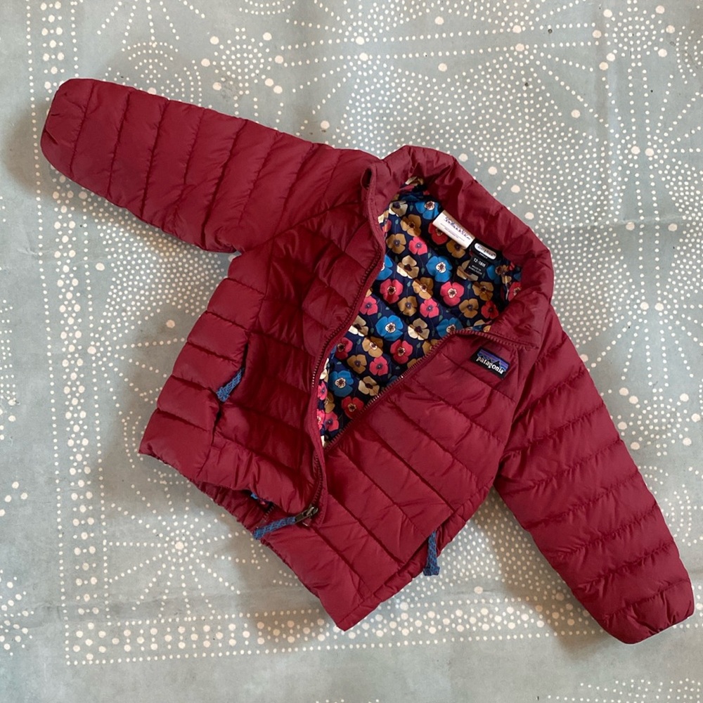 Patagonia Kids Puffer Jacket - Maroon with Floral Lining
